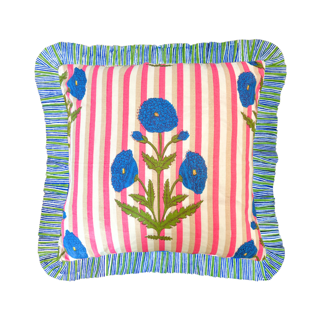 Marigold Stripes Block Print Throw Pillow, Pink – Laura Park