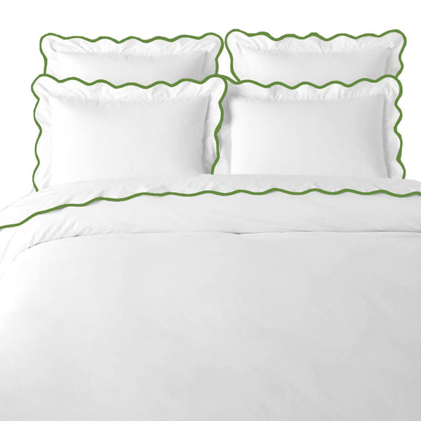 Scalloped Duvet Cover, Green / White