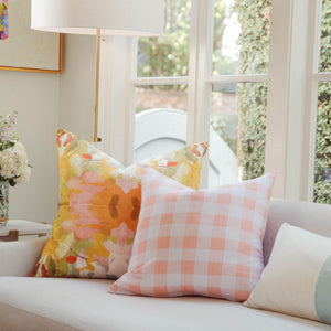 Gingham Coral 22x22 Decorative Pillow