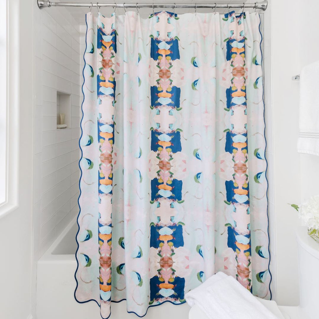 Garden Navy Scalloped Shower Curtain Laura Park
