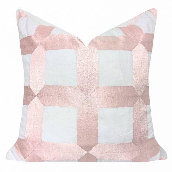 Embroidered Square Lattice 22x22 Pillow, Pink